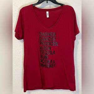 Dasher Dancer Prancer Vixen Tequila Rum Vodka Whiskey T-Shirt Sz XXL Red